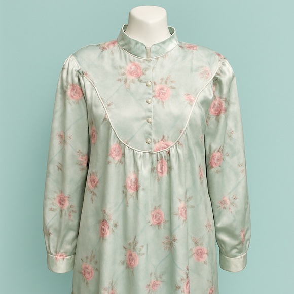 Vintage Nicole Floral Satin Prairie Nightgown Dress Large - Picture 1 of 8